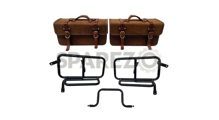 Royal Enfield Interceptor 650 Pannier Rails & Bags Brown Tan Pair - SPAREZO